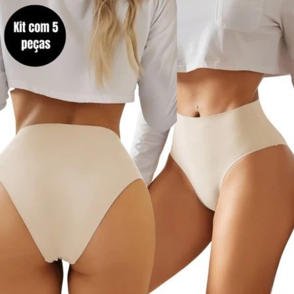 Kit 5 Calcinhas Cós Alto Sem Costura Corte a Laser