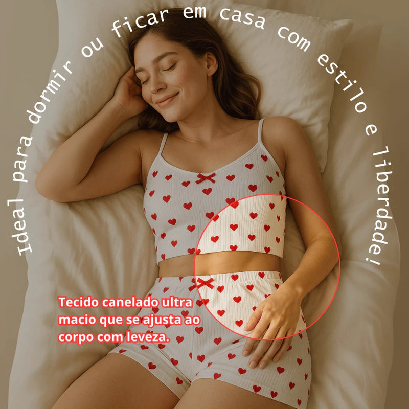 Conjuntinho Baby Dool Feminino Verão Sexy de Coração Pequeno