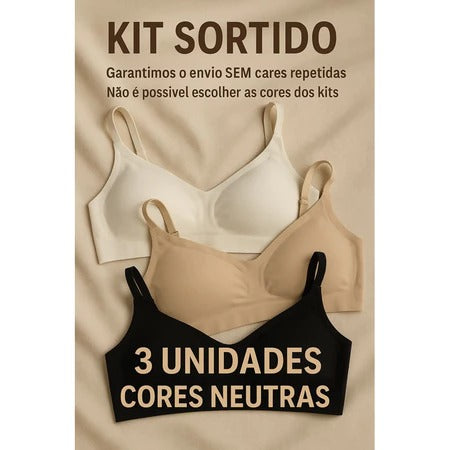 Kit Sutiã Poliamida Sem Costura Corte a Laser Com Bojo Removível e Alça Regulável - 3 Unidades