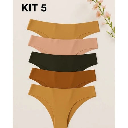 KIT 5 Calcinhas Sem Costura Corte a Laser Forro De Algodão